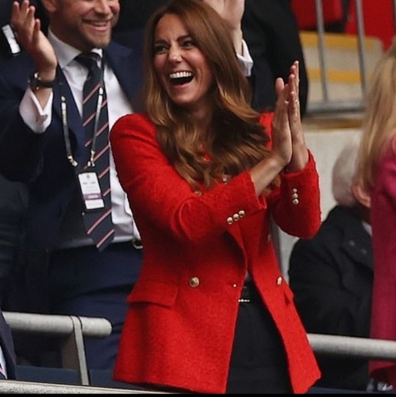 ZARA TEXTURED TWEED DOUBLE-BREASTED RED BLAZER size S - Picture 2 of 16